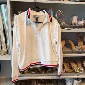 Beach Riot White Long Sleeve Terry Polo with Red and Blue Trim